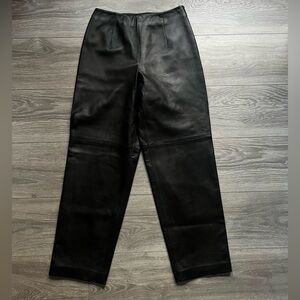 Talbots Black 100% Leather Side Zip Pants Size 4 Petite Party Holiday Winter